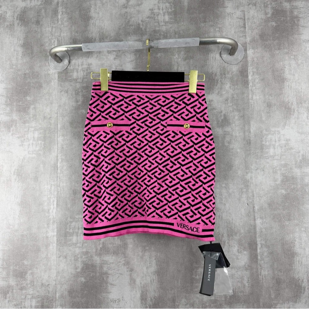 Authentic Versace Geometric Pink and Black Mini Skirt